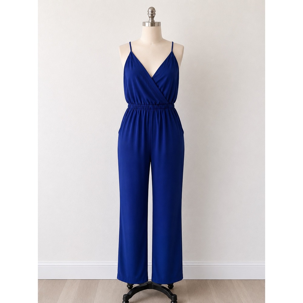 Eight Sixty Royal Blue Surplice Wrap Jumpsuit Pleated Sleeveless Cobalt Medium